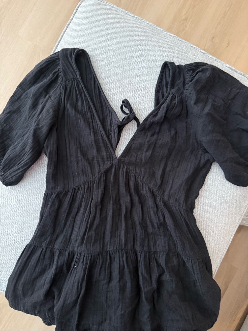 Black Puff Sleeve Mini Dress